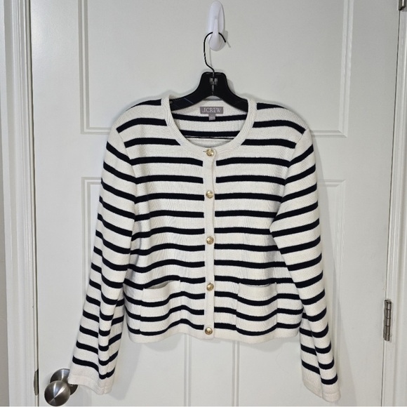 J. Crew Factory Navy and White Striped Cardigan Lady Jaket - Picture 2 of 2